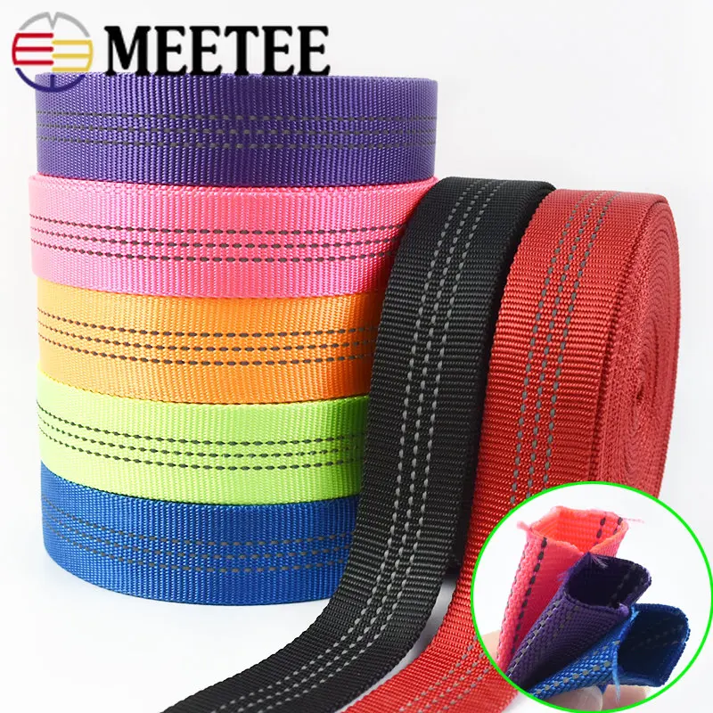 

5/10M 1'' 25mm Double-layer Hollow Polyester Webbing Reflective Stripe Tubular Tape for Safety Belt Band Bag Strap Sewing Bias