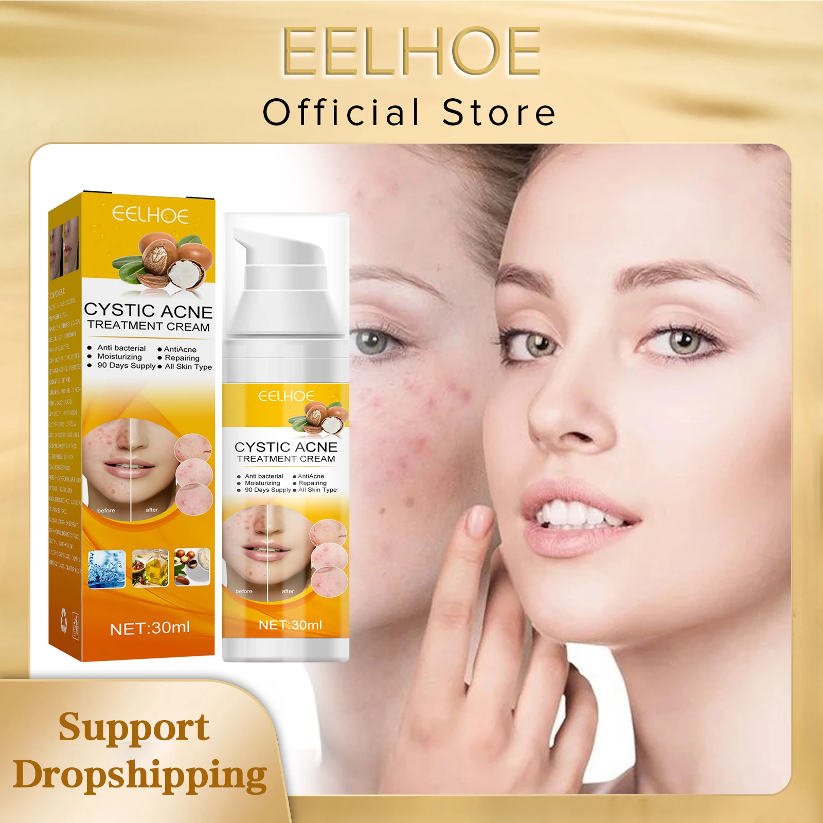 

EELHOE Acne Cream Effective Treatment Spots Shrink Pores Blackhead Acne Removal Cream Whitening Moisturizing Acne Repair Essence