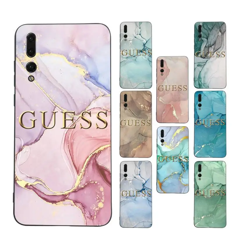 

Fashion Artistic Agate Marble Gold Bar Brand GUESS Phone Case Soft Silicone Case For Huawei p30lite p30 20pro p40lite P30 Capa
