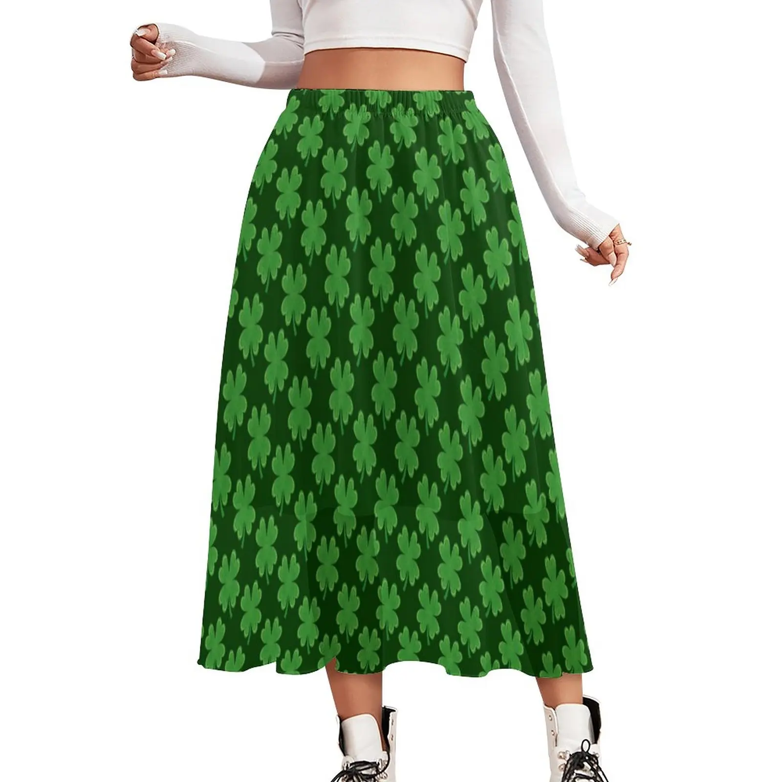 

Leaf Clover Shamrock Skirt Female Saint Patricks Day Retro Long Skirts Custom High Waist Street Style Casual Skirt Large Size