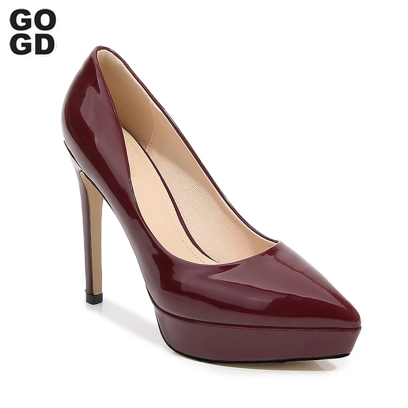 GOGD 2023 Spring Autumn Women Platform Pumps Super High Heels 12CM Classic Patent Leather High Heels Sexy Shoes Office Lady Hot