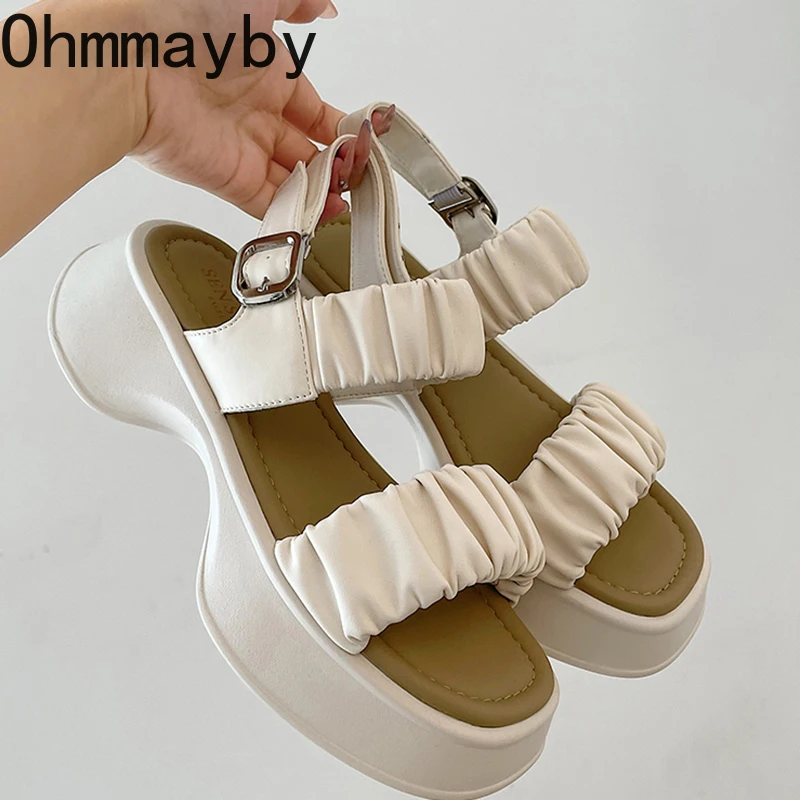 

2022 Summer Platform Women Sandals Fashion Thick Sole Flats Heel Ladies Casual Ankle Strap Sandal Open Toe Outdoor Women's Shoes