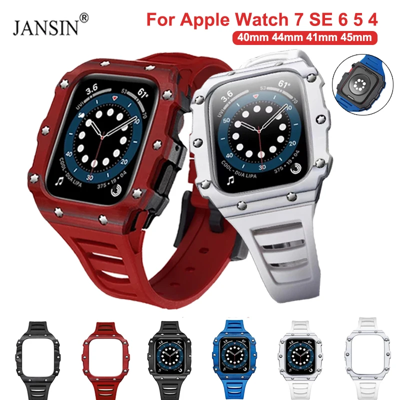 

Strap+Carbon Fiber Case For Apple Watch 41MM 45MM 40mm 44mm Modification Kit Band Men Business Bracelet For iWatch 7 SE 6 5 4
