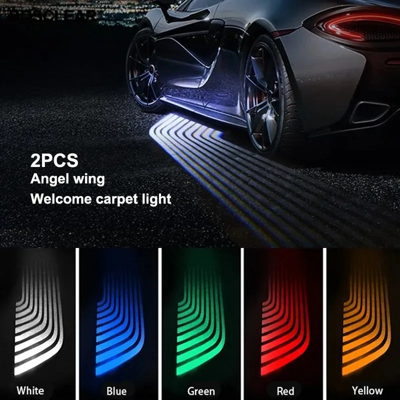 

2Pcs Car LED Welcome Courtesy Light Projection Lamp Auto Door Laser Atmosphere Warning Light Angel Wings for Automobiles Truck