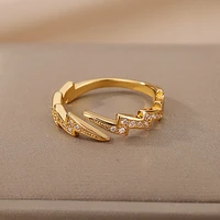 lightning rings for women stainless steel gold color finger ring 2022 trend zirconia wedding mmessika jewelry anillos mujer