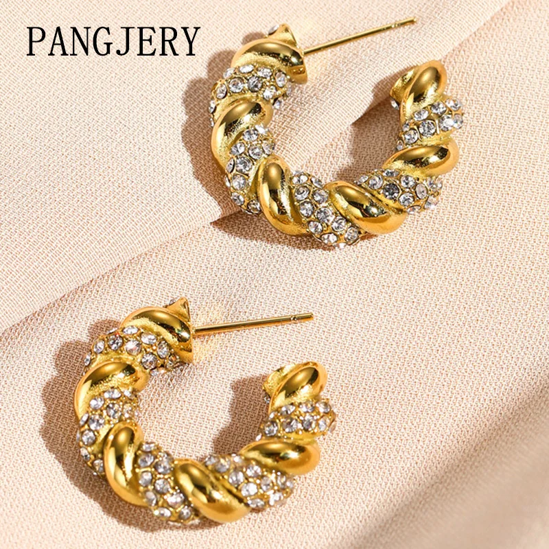 

Женские серьги с-образной формы из нержавеющей стали с цирконом