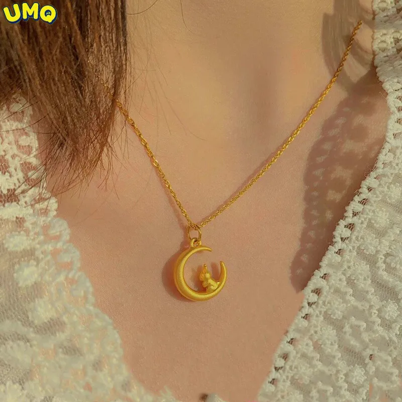 

Новое Золотое ожерелье с подвеской в виде кролика из натурального золота 24 карата