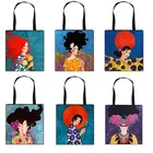 Сумка-тоут женская холщовая, саквояж на плечо с масляной живописью, сумочка для девушек в африканском стиле, Подарочная сумка для покупок