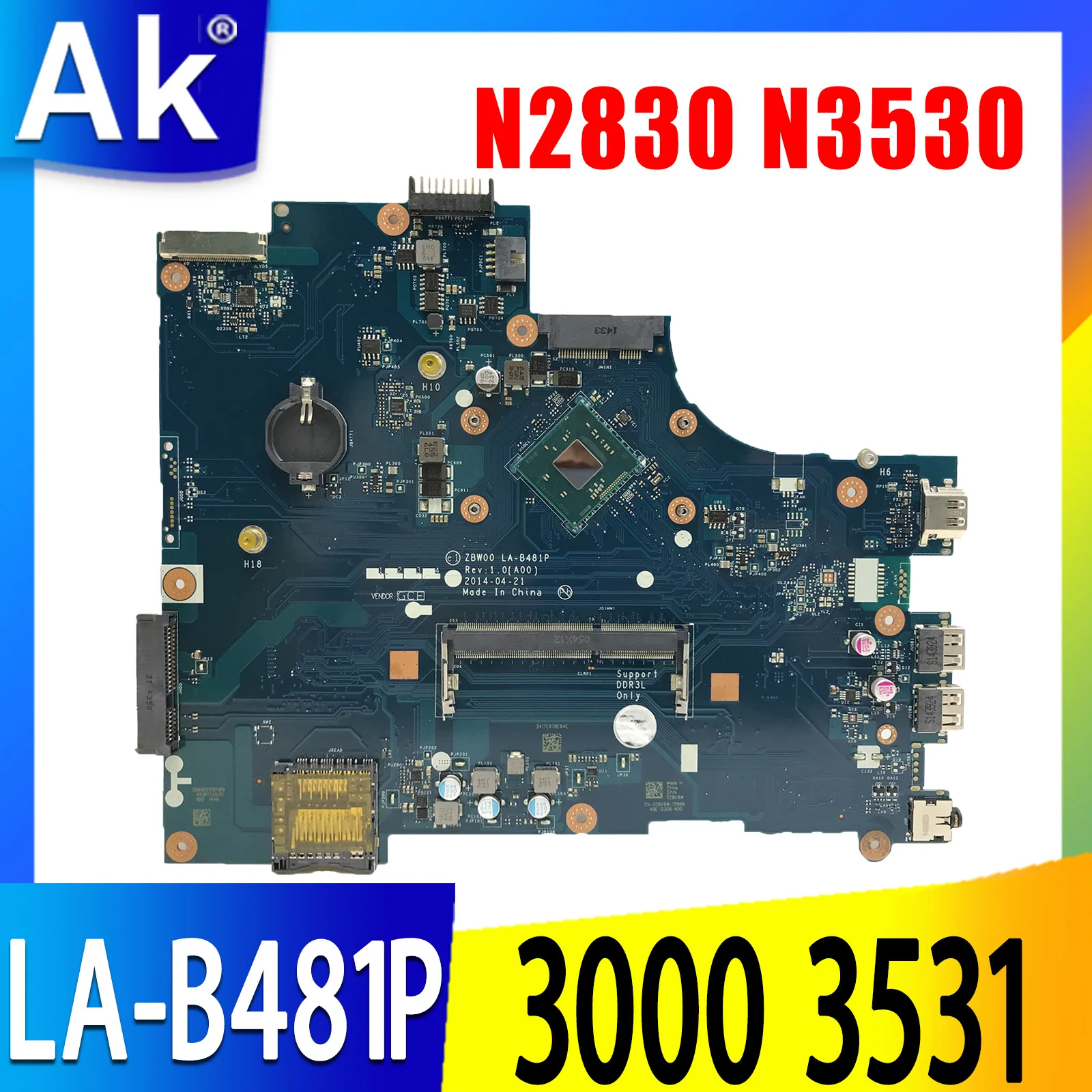 

ZBW00 LA-B481P For DELL Inspiron 15 3000 3531 Laptop Motherboard LA-B481P Dual-core N2830 N3530 Mainboard CN-028V9W 0Y3PXH