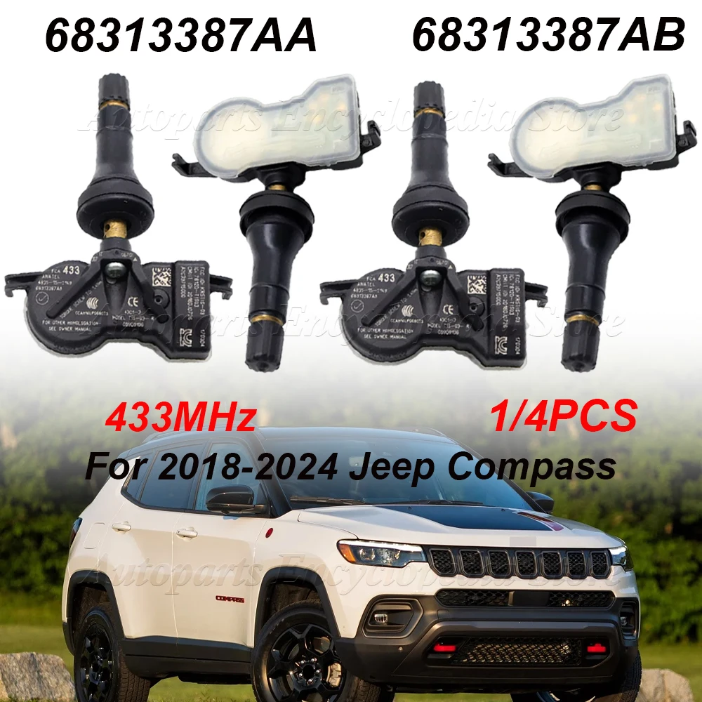 1/4 шт. датчик давления в шинах TPMS Jeep 68313387 AB для Compass 2018-2024 гг. AA 433 МГц