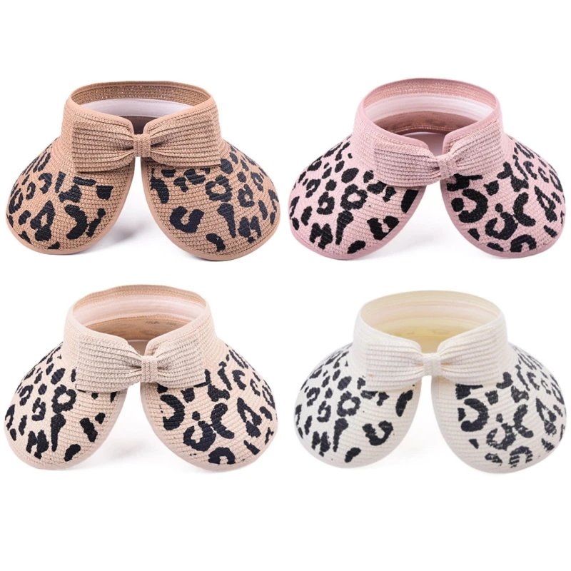 

Chic Beach Bowknot Empty Top Hat Leopard Print Visor Hat Gift for Valentines Day