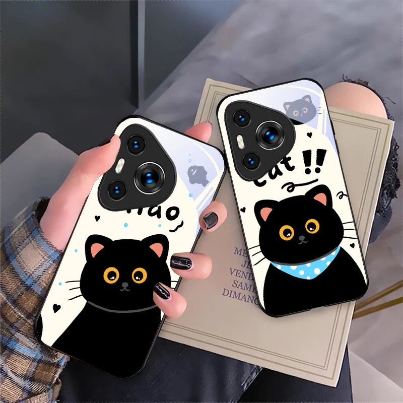 Милый черный кот для Huawei P50 40 60 20 Pro Pura 70 Ultra P30 Lite Honor Nova 8i 10 9 SE 13 12S 5T P10 Черный