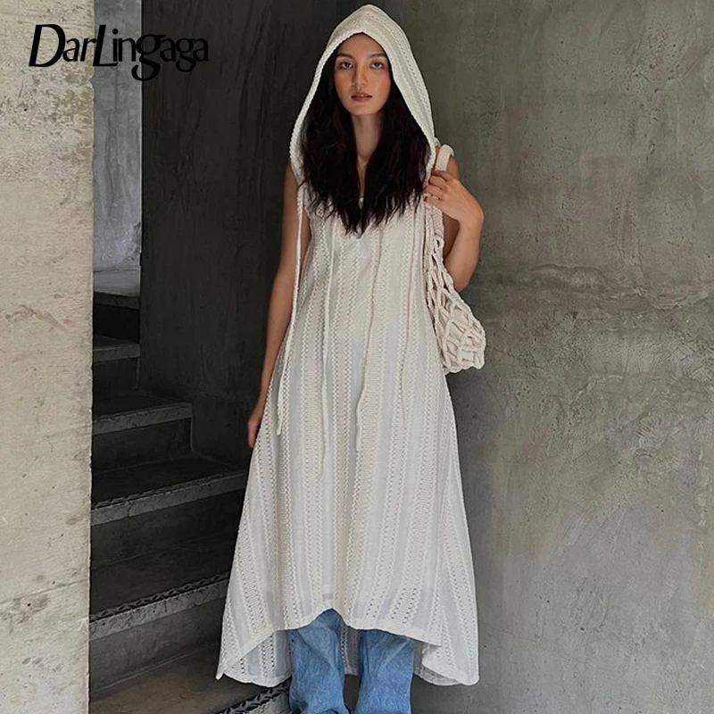 

Darlingaga Fairycore вязаные свободные женские платья без рукавов Летний гранж прозрачный сарафан праздничное длинное платье в пляжном стиле