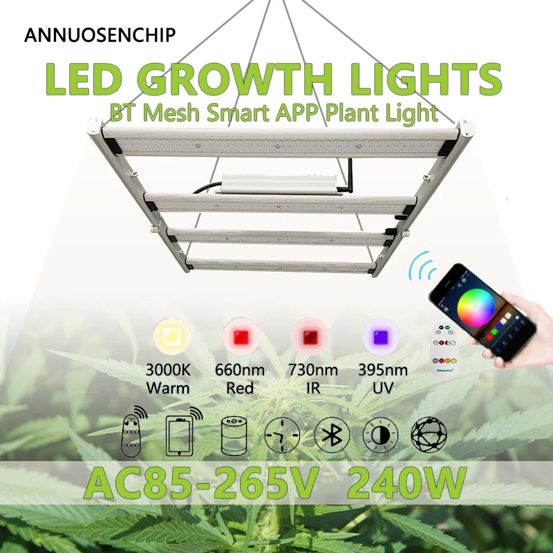 Ing Plant Grow Light 240w Foldable 180° Bluetooth Mesh App Group Control With Rf Remote