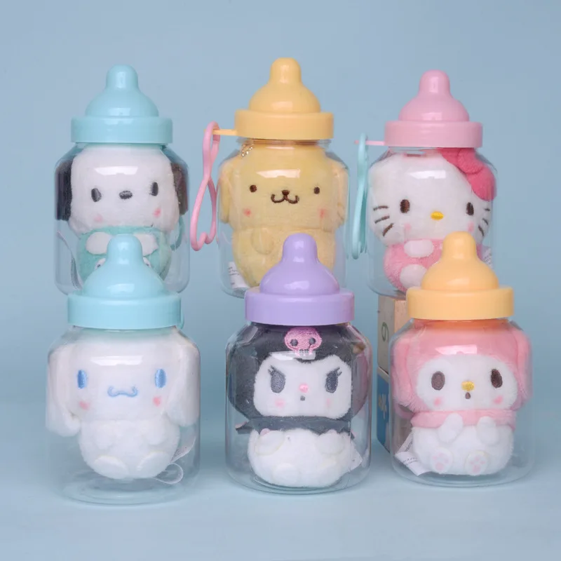 

10Cm Sanrio Hello Kitty Kuromi Melody Keychain Cute Cinnamoroll Pompompurin Keychains Kawaii Milk Bottle Pochacco Keyring Gifts