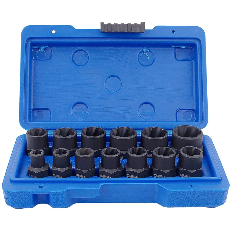 13Pcs Impact Damaged Bolt Nut Screw Remover Extractor Socket Tool Kit Removal Set Bolt Nut Screw Removal Socket Wrench 3/8