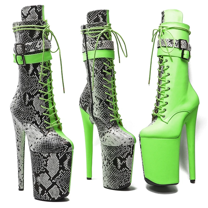 Leecabe  23CM/9inches color matching  Extreme High Heels Platform Boots Lace Up Sexy Pole Dancing Ankle Boots women boot 4BY