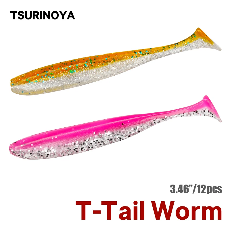 

TSURINOYA Soft Lures 88mm 3.6g T Tail Fishing Bait Double Color Shad Worm Wobblers Artificial Silicone Baits Fishing Lure Tackle