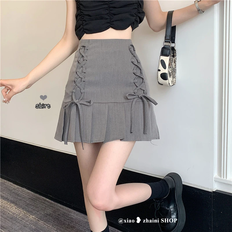 

Lace-up Bow Pleated Skirt Skirt Women's 2022 Summer New High Waist Slim Skirt A-line Mini Skirt Pleated Skirt