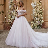 eightree white wedding dresses 2022 off shoulder 3d flower bride dress pink a line princess tulle wedding evening gown plus size