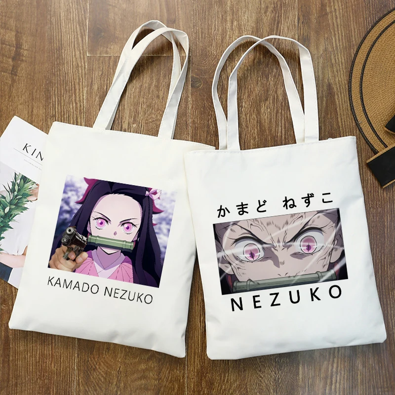 

Kamado Nezuko Anime Shopper Shopping Bags Demon Slayer Kimetsu No Yaiba Harajuku Handbag Large Capacity Tote Bag Shoulder Bags