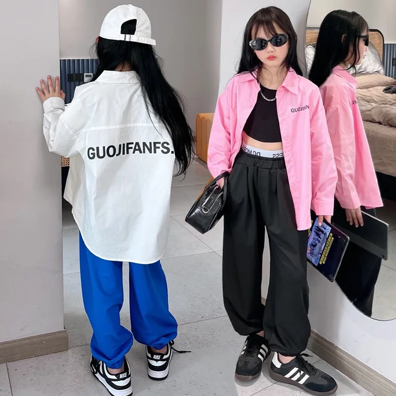 

Girls White Pink Shirts 10 to 12 Years Old Long Sleeve Loose Tops Spring Fall Teenager Girls Clothes