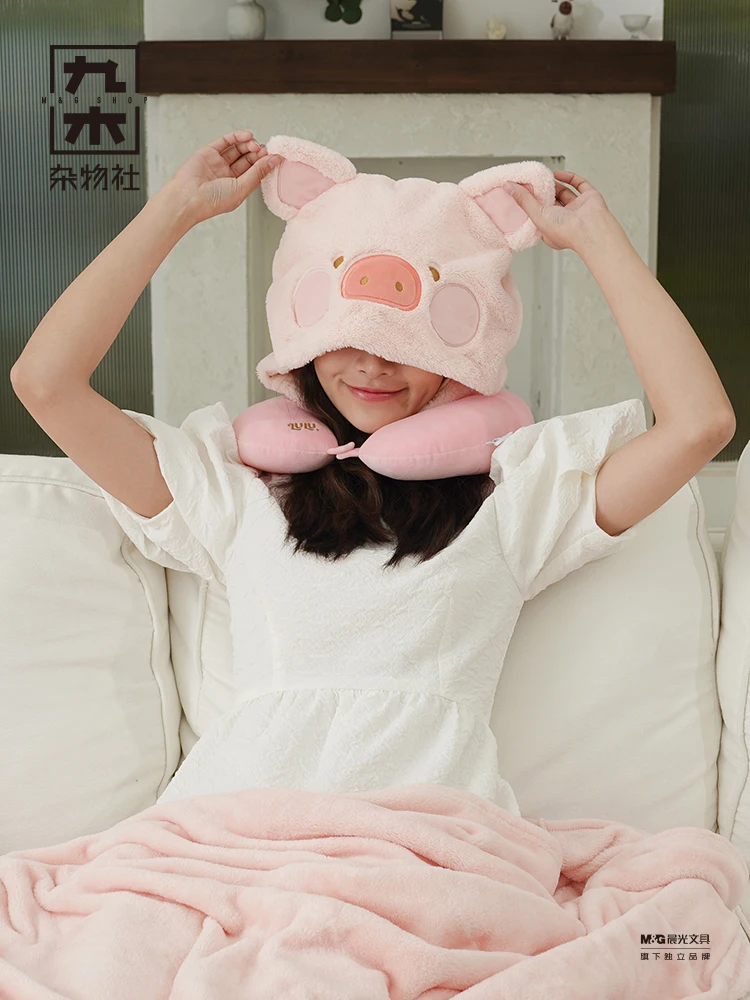 

Lulu Pig Hooded Shading Nap Neck Protector U-shaped Pillow Office Home Doll Pillow Birthday Gift Girl Box Surprise Gift Anime