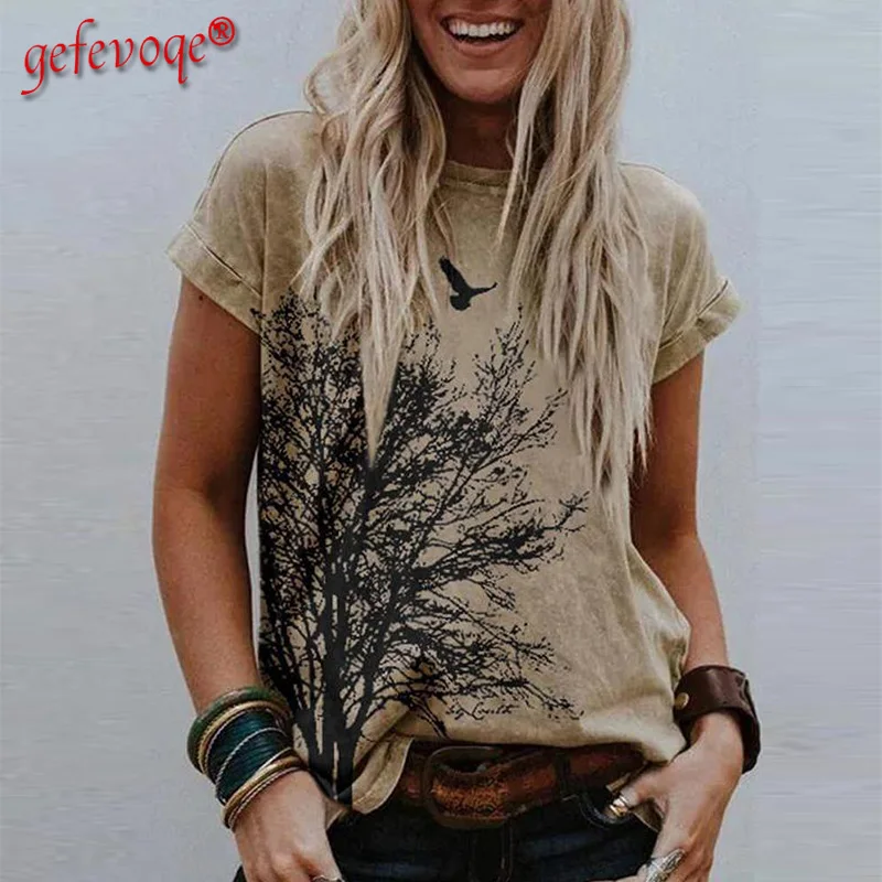 

2021 Summer Vintage Flower Print Tops Women's Clothing Casual Short Sleeve Loose Harajuku Crew Neck Pullover Female T-Shirt