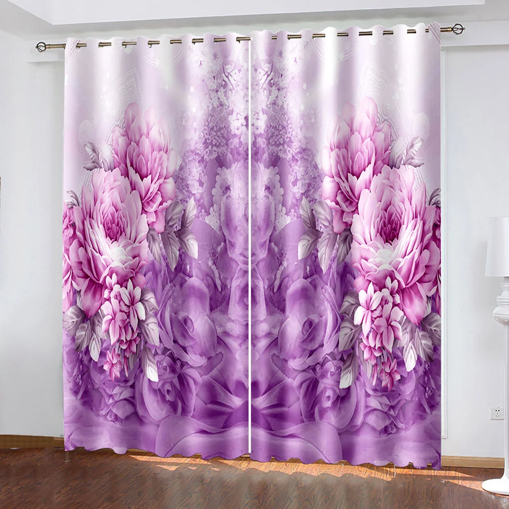 

Photo 3D Curtains for Living Room Window purple flower curtains 3D Blackout Curtains For Living room
