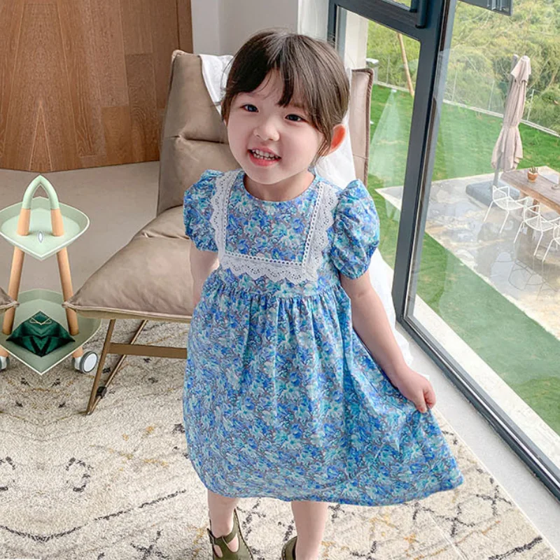 

Dress Girls Clothes Fashion Floral Sweet Casual Princess Dresses 2-7 Year Bebe Korean Version Summer quality children's clothing