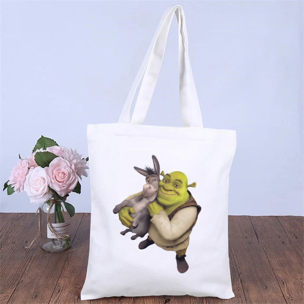 

Intimate HugHandbag Shrek Comedy Film Shoulder Canvas Bags Students Storage Pocket Double Print Shopper HandBags Large Tote Bag