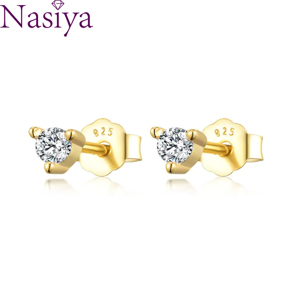 

Gold Small Mini Stud Earring 925 Sterling Silver Inlaid Shining Zircon Earring for Women Wedding Party Gift Jewelry