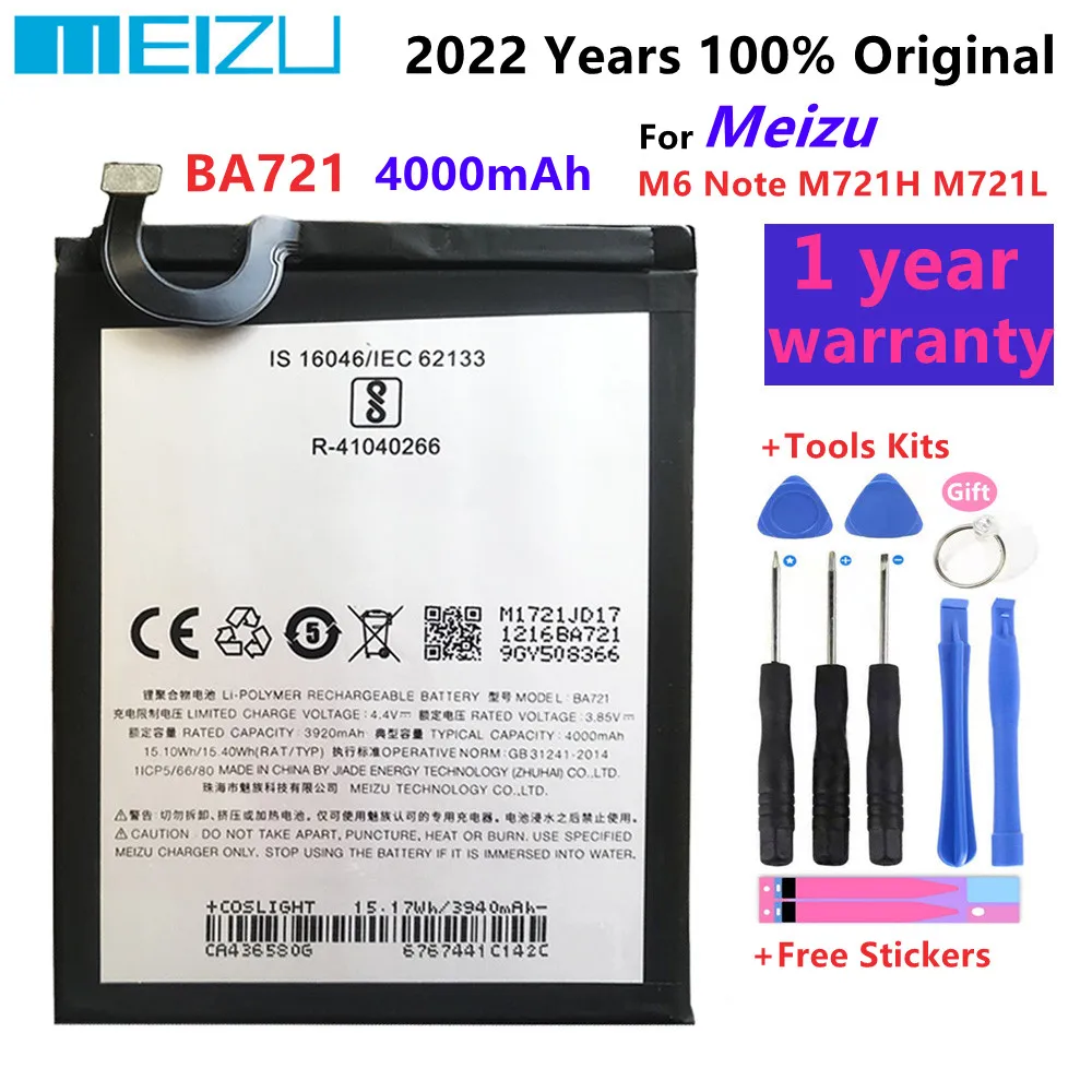

MEIZU 4000mAh BA721 100% Original Replacement Battery For Meizu M6 Note M721H M721L Mobile Phone Batteries