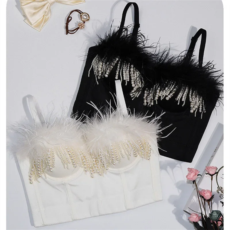 Женский укороченный топ с кисточками и перьями Visivane