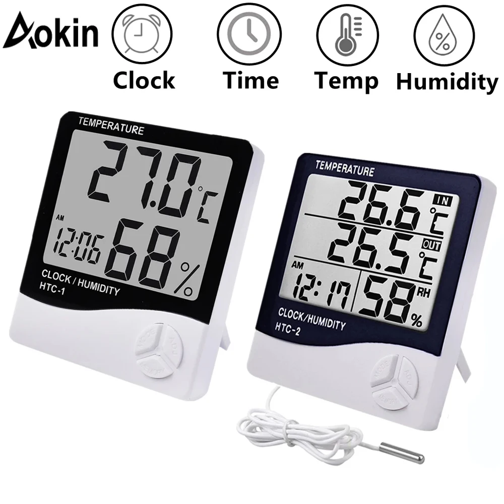 

HTC-1 HTC-2 LCD Electronic Digital Temperature Humidity Meter Indoor Outdoor Thermometer Hygrometer Weather Station Clock