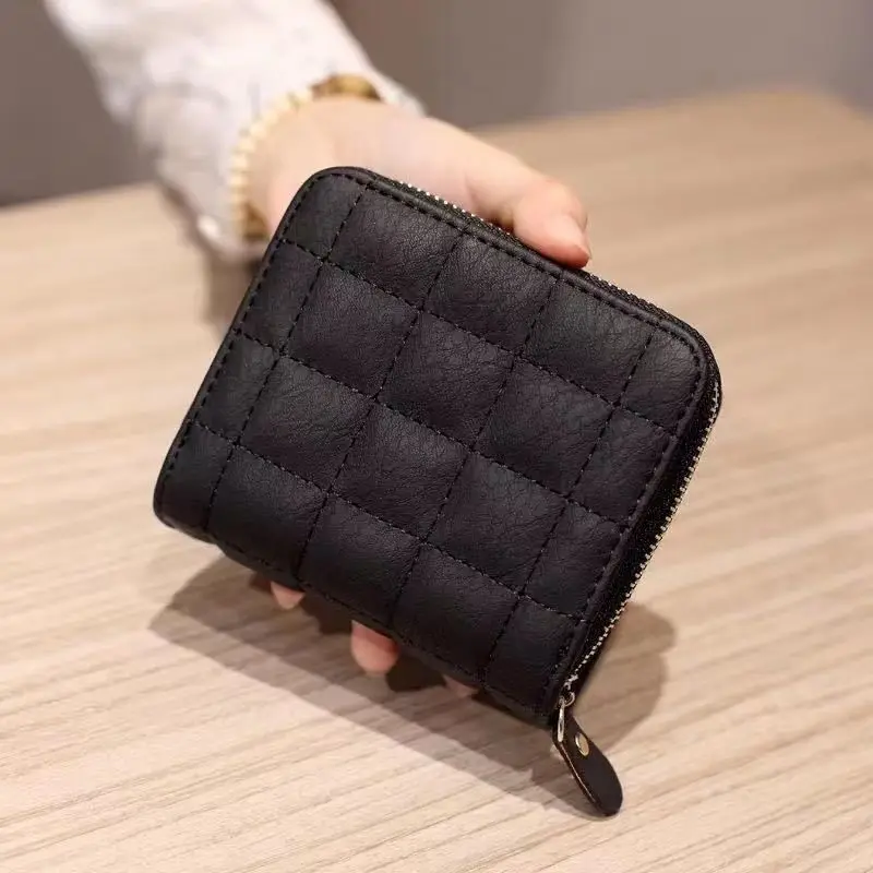 

Fashion Women Short Wallets PU Leather Female Plaid Purses Nubuck Card Holder Wallet Ladies Small Zipper Wallet With Coin Purse