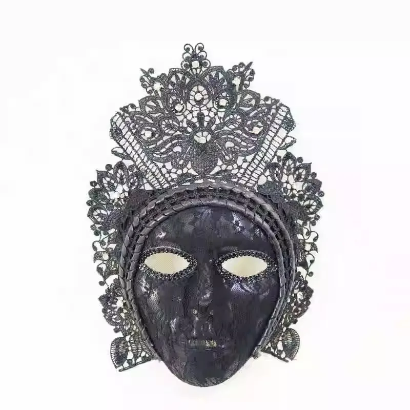 Вечерние Венецианская Черная Полнолицевая мужская женская маска на Хэллоуин