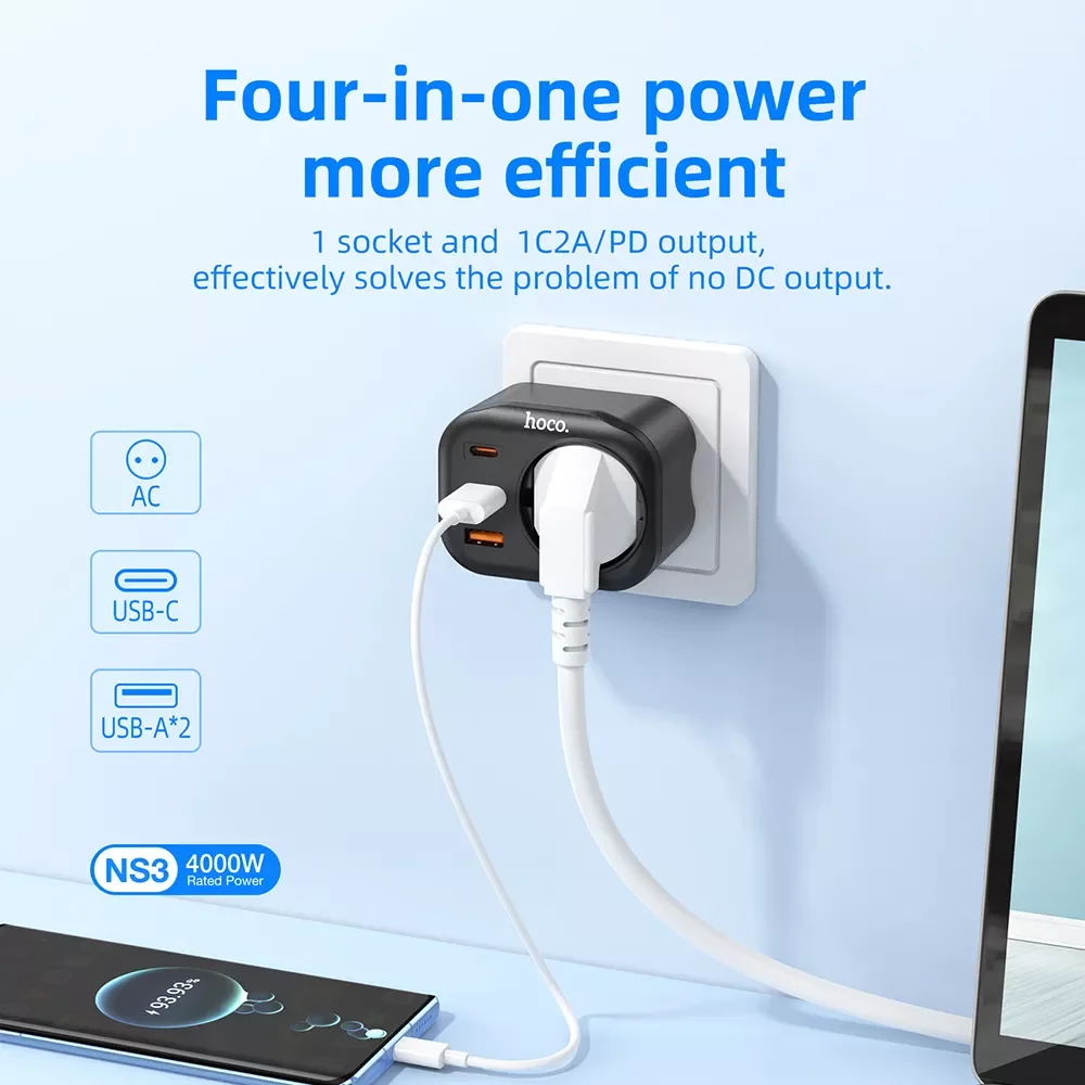 

2023 HOCO USB Charger Quick Charge QC PD Charger 20W QC3.0 USB Type C Fast Charger EU Power Adapter 2 USB Ports Multi Socket Pow