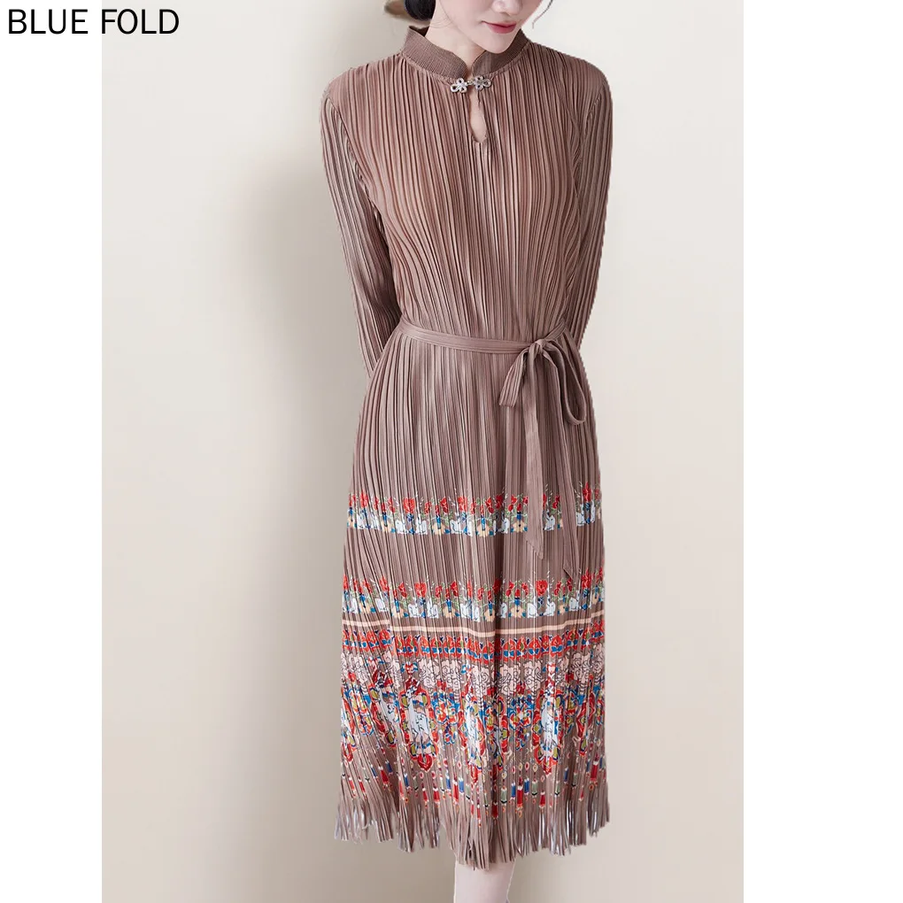 Женское платье Мияке средней длины Новый китайский стиль с принтом на шнуровке