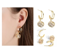 four leaf clover earrings 925 silver needle hollow square korean style stud earrings new versatile fashion earrings
