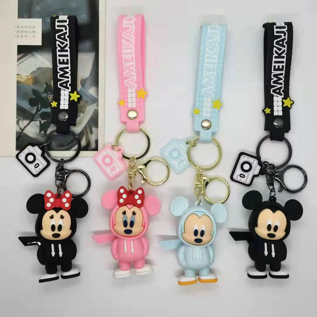 

Disney Donald Duck Keychain Cute Mickey and Minnie Stitch Keyring Fashion Bag Ornament Car Key Chain Kawaii Girl Boy Kids Gift