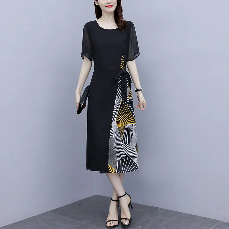 Элегантное черное платье с коротким рукавом женская одежда летние платья 2022