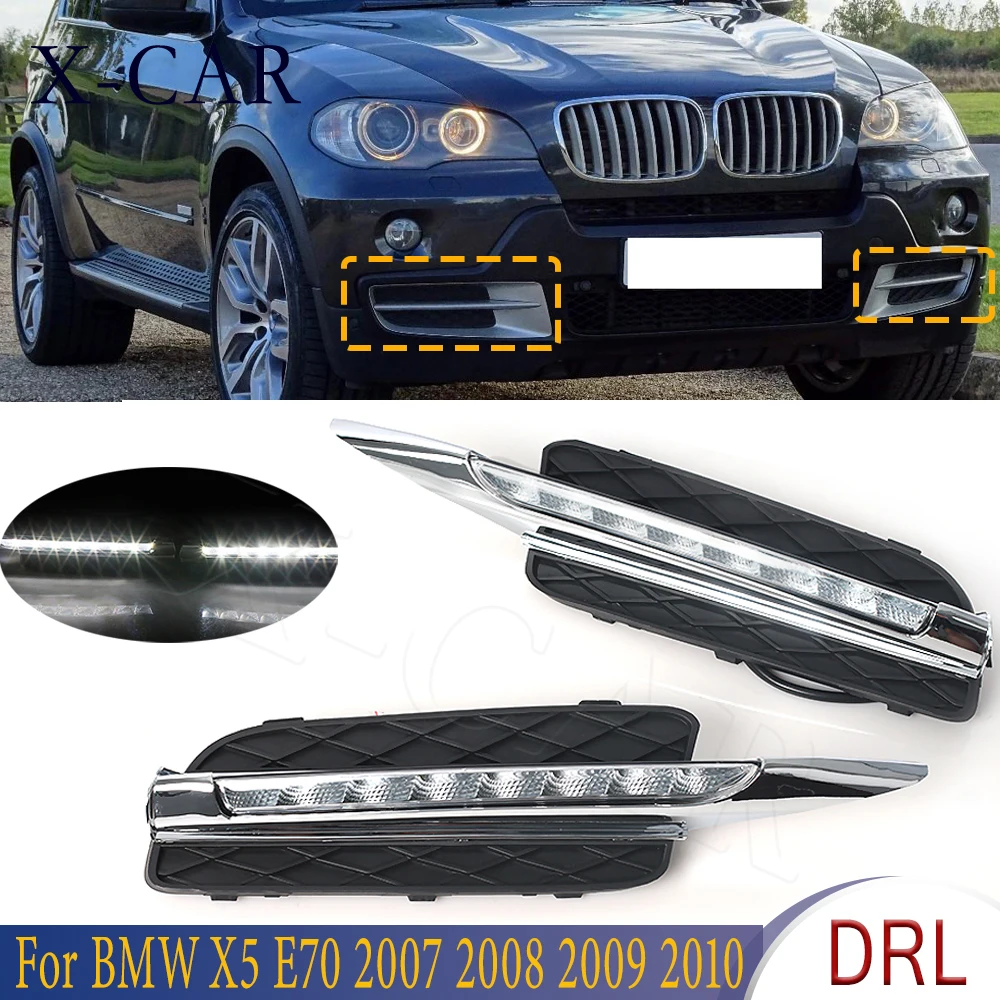 X-CAR LED de parachoques delantero para coche, luz diurna DRL, antiniebla, cubierta de faro delantero, estilo de coche, para BMW X5, E70, 2007, 2008, 2009, 2010