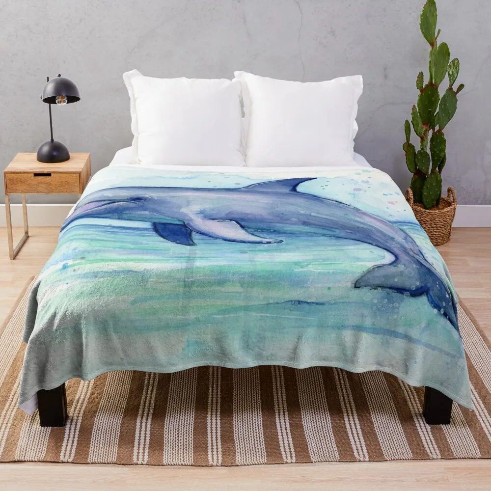 

Dolphin Watercolor Throw Blanket brand blanket Double blanket Kid's blanket summer cottons