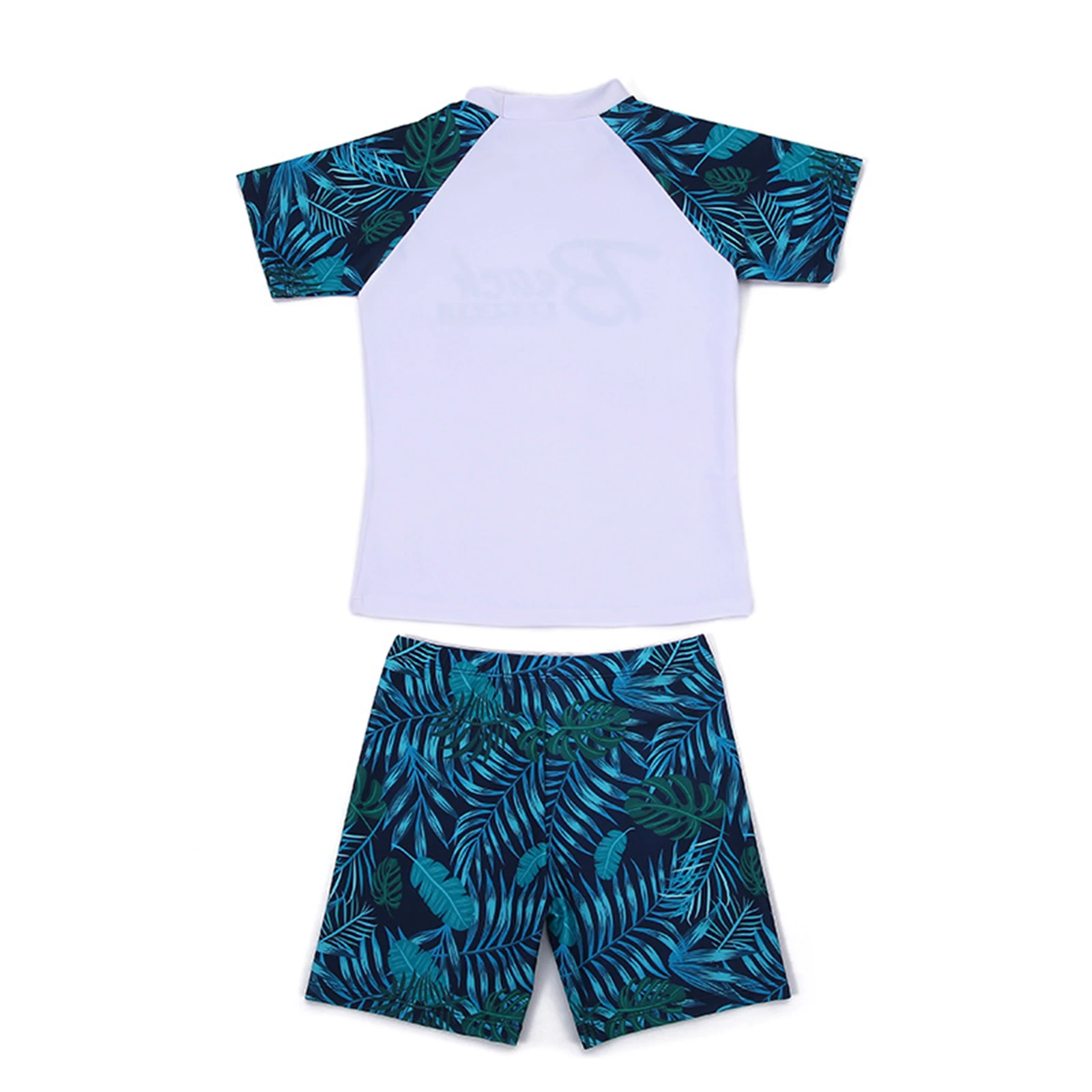Kids Boys Summer Two Piece Swimsuit Beachwear Bathing Suit Quick-Dry Short Sleeve Swim Tops with Elastic Waistband Trunks