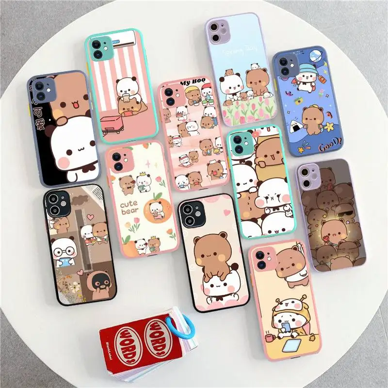 

Bubududu Panda Phone Case for iPhone 14 11 12 13 Mini Pro Max 8 7 Plus X XR XS MAX Translucent Matte Cover
