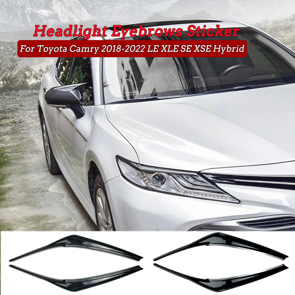 

New Glossy Black Headlight Eyelid Eye Lid Cover Eyebrows Sticker Compatible With For Toyota Camry 2018-2022 LE XLE SE XSE Hybrid