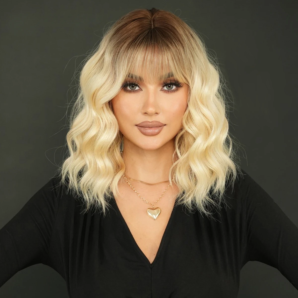 Высокоплотные длинные волосы блонд с темными корнями термостойкие