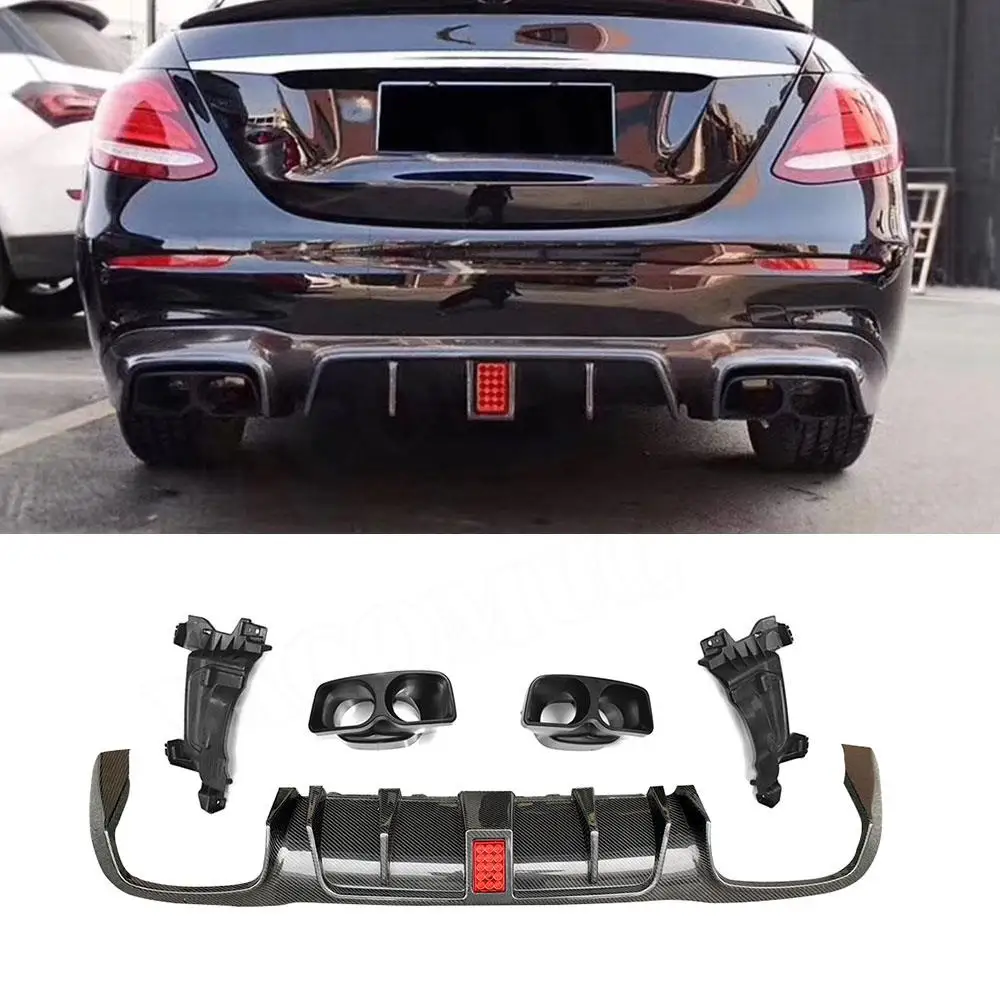 

Dry Carbon Fiber Rear Bumper Lip Diffuser With Muffler Tips for Benz E Class W213 E200 E300 E63 AMG Sport Sedan 2017-2020