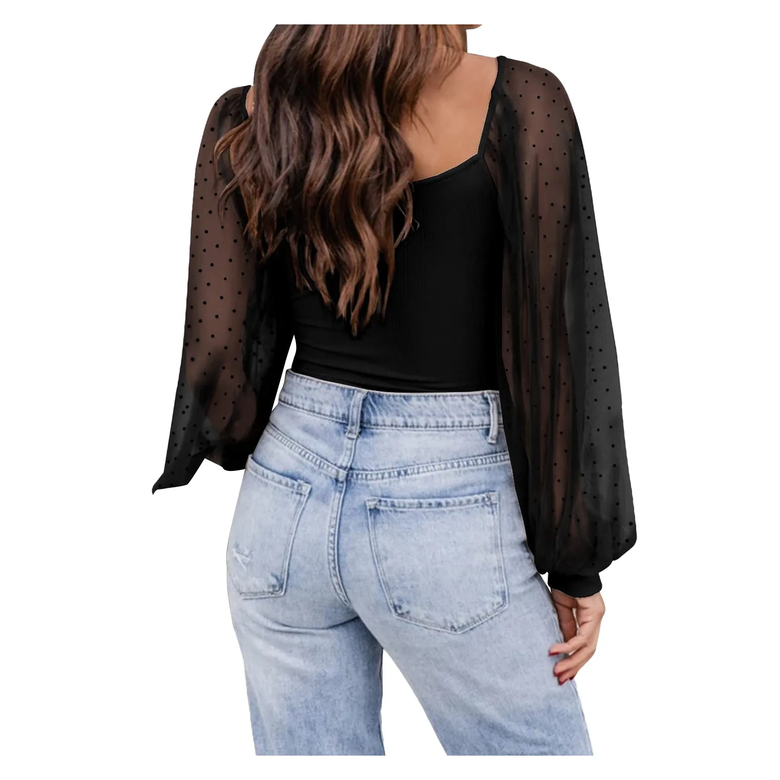 Женская шифоновая блузка в горошек с пышными рукавами |